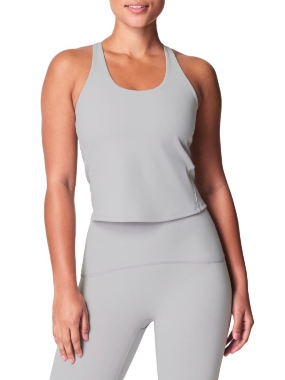 NEW Spanx Get Moving Contour Crossback Shelf Bra Tank Top 2X Cloud Grey Cutout
